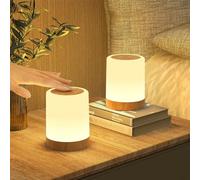 Lámpara de noche LED táctil regulable con 256 colores RGB y 3 modos, luz nocturna para niños, recargable por USB, con función de sincronización y memoria, vetas de madera, lámpara de mesa inalámbrica