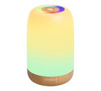 Lámpara de noche LED táctil regulable, lámpara de mesa inalámbrica con temporizador y gancho, recargable por USB, grano de madera, luz nocturna para dormitorio