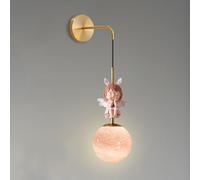 Lámpara de Pared Colgante Dorada para habitación Infantil, diseño de Globo terráqueo con Pantalla de Cristal y Luna de PLA, Moderna lámpara de Pared de Resina para Interiores, Ajustable, con