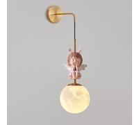 Lámpara de Pared Colgante Dorada para habitación Infantil, diseño de Globo terráqueo con Pantalla de Cristal y Luna de PLA, Moderna lámpara de Pared de Resina para Interiores, Ajustable, con