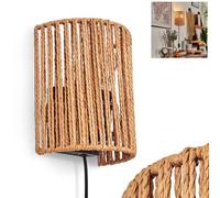 Lámpara de pared Colmeal, metal/cuerda/cabo en negro/natural, diseño boho, lámpara de pared con enchufe e interruptor, cable extraíble, efecto de luz UP & Down, 1 x E27, sin bombilla