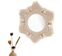 Lámpara de pared con espejo - Espejo, decoración de pared tejida | Círculo Boho con flecos, Espejo colgante durante ambiente bohemio en oficina, vivero, dormitorio y espacios creativos Maiso