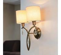 Lámpara De Pared Con Interruptor En Latón Antiguo Natural 2x E14 Tela Metal