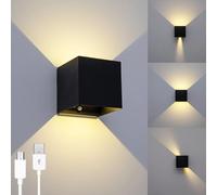 Lámpara de Pared con Sensor de Movimiento, Luz de Pared Inalámbrica Recargable USB, 6W 3600mAh Batería Aplique de Pared Interior Magnetica, Blanco Cálido 3000K, para Dormitorio Pasillo, Negro