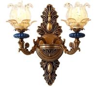 Lámpara de Pared de Cerámica, Aplique de Pared de Estilo Europeo para Decoración de Interiores, Farol de Pared Retro para Dormitorio, Sala de Estar, Pasillo./Bronce/Cabeza Doble