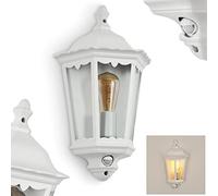 Lámpara de pared de exterior Hong Kong con detector de movimiento,lámpara de pared de aspecto antiguo de metal/vidrio en blanco/claro, lámpara de pared vintage, 1xE27, para patio, sin bombilla(s)