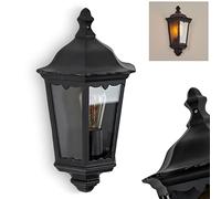 Lámpara de pared de exterior Hong Kong, lámpara de pared de aspecto antiguo hecha de metal/cristal en negro mate/claro, lámpara de pared, 1xE27,lámpara de exterior vintage para terraza,sin bombilla(s)