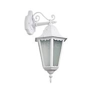 Lámpara de pared de exterior Hongkong FROST hacia abajo de aspecto antiguo, aluminio fundido blanco, cristales esmerilados, aplique, E27, lámpara de exterior retro para terraza/patio, sin bombilla