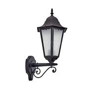 Lámpara de pared de exterior Hongkong FROST hacia arriba de aspecto antiguo, fundición de aluminio negro/mate, cristales esmerilados, aplique, E27, retro/vintage para terraza, patio, sin bombilla