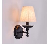 Lámpara de pared de hierro negro E14 Luz montada en la pared de una sola cabeza Pantalla de lino Apliques de pared Dormitorio del hotel Sala de estar Luces de pared Luz interior simple montada en la p