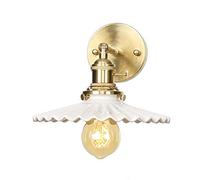 Lámpara de pared de latón con pantalla de cerámica plisada blanca, 1 luz, aplique de pared vintage moderno con pantalla de cerámica, luces de pared de baño arriba/abajo en dorado para sala de estar y