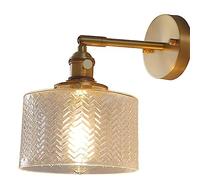Lámpara de pared de latón Cubierta de vidrio retro Aplique de pared Iluminación interior Lámpara de montaje en pared giratoria corrugada E27 Linterna de pared Dormitorio Decoración de baño para sala