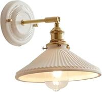 Lámpara de pared de latón estilo japonés retro blanco de simplicidad moderna, lámpara de pared de cerámica con personalidad creativa nórdica, lámpara de pared para dormitorio, sala de estar, baño y pa