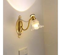 Lámpara de pared de lujo de estilo moderno para mesita de noche, aplique de pared de cristal vintage para sala de estar con cadenas de perlas, lámpara de pared dorada con diseño floral para dormitorio