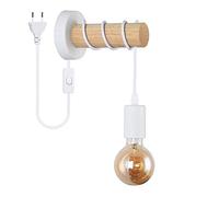 Lámpara de pared de madera Vintage industrial, Retro Aplique de pared con interruptor y enchufe, 1,8 m de cable, lámpara de noche Metal E27 para Sala de Estar Dormitorio Pasillo restaurante (Blanco)