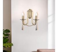 Lámpara de pared de metal anticuación, 38 cm de altura, 2 x casquillo E14, calificación IP20, placa base de 7 x 19 x 3 cm, iluminación elegante para decoración del hogar y la oficina