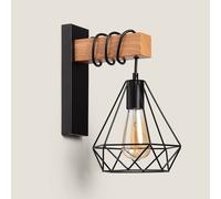 LEDKIA Lámpara de Pared de Metal y Madera Sardo Negro