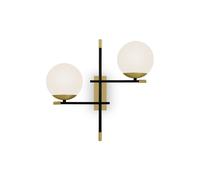 Lámpara De Pared De Metal Y Vidrio B: 44 Cm En Oro Blanco Negro E14 De 2 Fuegos