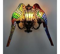 Lámpara De Pared De Pared De Loro Grande Estilo Tiffany Luces De Pared De Vidrio Manchadas Hechas A Mano Vinitage Lámpara De Pared De 3 Luces para La Sala De Estar del Dormitorio.