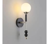 Lámpara de Pared de Vidrio Global de Globo de Madera de Madera Vintage con Interruptor de Cadena de extracción, Accesorio de iluminación de Deco de Alero de níquel de Estilo Medieval.