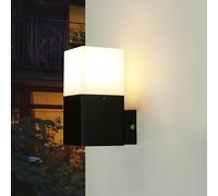 Lámpara de pared exterior, aplique exterior E27, negro, blanco, lámpara de balcón, pared de casa, terraza, IP44, pequeño, H:16,5 cm, uplight, bajo deslumbramiento, lámpara de pared exterior
