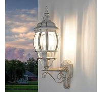 Lámpara de pared exterior Brest en color blanco y dorado, IP44, rústica, E27, lámpara exterior para jardín, casa, patio…