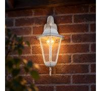 Lámpara de pared exterior rústica, 50,5 cm de altura, IP44, en blanco, oro, cristal y aluminio, E27, lámpara de pared exterior, farol, lámpara de pared, jardín, patio