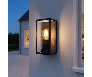 Lámpara de pared exterior vintage negro efecto madera aluminio E27 IP44 resistente a la intemperie An:11,5 cm entrada terraza fachada luminaria externa balcón farola jardín muro