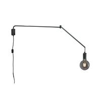 Lámpara de pared giratoria con enchufe e interruptor, color negro, alcance máx. 150 cm