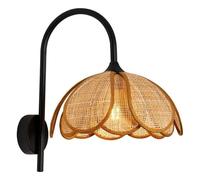 Lámpara de pared grande de flores de ratán, aplique rústico de mediados de siglo, accesorio de iluminación de pared de mimbre tejido a mano para cocina junto a la cama Lámparas de pared