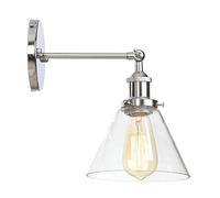 Lámpara de Pared Industrial Vintage Ajustable, con 18cm Pantalla de Vidrio Transparente Apliques de Pared de Forma de Cuenco Plata E27 Luces de Pared para Baño Pasillo Dormitorio Cafe Corredor,A