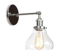 Lámpara de Pared Industrial Vintage Ajustable WLXJDJ, con 18cm Pantalla de Vidrio Transparente, Apliques de Pared de Forma de Cuenco Plata E27, para Baño, Pasillo, Dormitorio, Café, Corredor