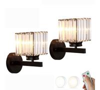 Lámpara de Pared Interior Juego de 2 Lámparas LED Crystal Apliques de Pared A Pilas con Atenuación Por Control Remoto Inalámbricas Doradas para Sala de Estar Pasillo Escalera Y Porche