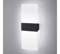 Lámpara de Pared Interior LED 12W Blanco Frío 6500K en Acrílico Aluminio | JaneYi Aplique Pared Luz Arriba y Abajo Moderna Iluminación Indirecta para Pasillo Escalera Salón Dormitorio - Negro