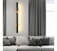 Lámpara de pared interior LED moderna 24W Luz de pared lineal negra Aluminio regulable Iluminación de pared ovalada de 60 cm Aspecto de madera Decoración de asta Iluminación de sala de estar para