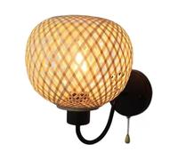 Lámpara de Pared， Lámpara de Pared Estilo Boho con Aplique de Pared de bambú Tejido a Mano y ratán Negro Estilo Retro para Interiores.