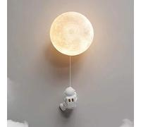 Lámpara de pared LED con forma de luna para habitación de niños, aplique de pared de astronauta, lámpara de pared nórdica moderna para niños, accesorio de iluminación de pared para dormitorio con cabl