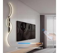 Lámpara de pared LED moderna con control remoto regulable 2700K-6500K Aplique de pared Barra de luz curva Iluminación de pared Aplique inalámbrico de interior para dormitorio Sala de estar (Negro, 80