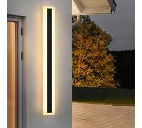 Lámpara de pared LED para exteriores, aplique rectangular negro de 60 cm, acrílico blanco esmerilado, IP65 impermeable, resistente a la corrosión, luz blanca brillante de 15 W para porche y jardín