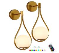 Lámpara de pared minimalista contemporánea de globo de cristal, funciona con pilas, juego de 2, luces de pared recargables por USB, con cableado, accesorio remoto inalámbrico, decoración de interiores