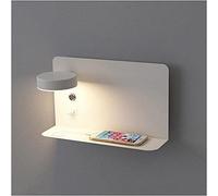 Lámpara de pared moderna de noche con puerto USB e interruptor, luz de lectura de 7 W con estante, aplique de pared de aluminio blanco para dormitorio, sala de estar, estudio, oficina, hotel, blanco c