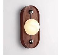 Lámpara de Pared Moderna Ovalada, Aplique de Pared, Base de imitación Madera con Pantalla de Globo de mármol, luminaria LED Cableada, luz Suave sin Parpadeo para Dormitorio, Sala