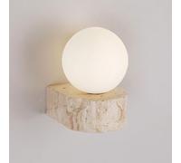 Lámpara de Pared Moderna Tipo Aplique G9 - Cableado Fijo. Base de Piedra travertino Natural, Globo de Vidrio Esmerilado, iluminación Ambiental sin Parpadeo para Dormitorio, mesit