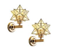 Lámpara de pared Moravian Star, juego de 2 apliques dorados, moderna lámpara de tocador con pantalla transparente, lámpara de pared metálica para interiores, ideal para sala de estar, dormitorio, coci