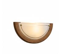 Lámpara de Pared nórdica de Media Luna con Marco de Madera Natural y Cristal Esmerilado, con Detalles en latón. Diseño estético para Dormitorio, Sala de Estar y Pasillo.