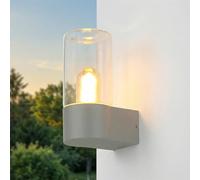 Lámpara de pared para exteriores Aluminio Vidrio ahumado E27 IP44 Altura: 19,7 cm Pequeña en gris ámbar Lámpara de pared moderna para exteriores Lámpara para terraza Lámpara para balcón