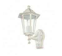 Lámpara de pared para exteriores con sensor de movimiento, cristal y aluminio, blanco y dorado, IP44, casa B: 17 cm, E27, sensor, farol, lámpara nostálgica para exteriores, PARÍS