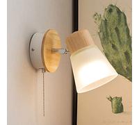 Lámpara de pared pequeña nórdica Luz de pared de vidrio blanco leche Apliques de pared de interior elegantes Luces de pared de cabecera con interruptor de cable Linterna de pared de madera de una sola