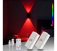 Lámpara de Pared RGB Interior con Detector de Movimiento, Batería, Up Down, Ajustable (10 Colores, 3 Temporizadores), 1000mAh, USB-C, LED Inalámbrica Magnética Sin Taladro para Pasillo, Escalera
