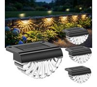 Lámpara de pared solar para exteriores, juego de 4 lámparas solares para exteriores, IP65, resistente al agua, 3000 K, blanco cálido, interruptor automático, lámparas solares para exteriores, vallas